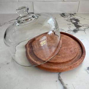 Cúpula para tartas, soporte de madera para tartas, cloche de cristal con base de madera, expositor de tartas, soporte para postres, bandeja de exhibición para panadería, cubierta para repostería - Product Image 1
