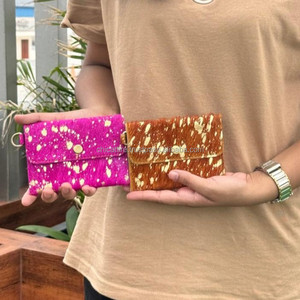 กระเป๋าสตางค์แบบคาดผมบนหนังวัวสีเมทัลลิค, กระเป๋าใส่บัตรเครดิตหนังแท้แบบตะวันตกกระเป๋าใส่เงินสดสำหรับผู้หญิงทำจากหนังแท้ทั้งตัว - Product Image 2