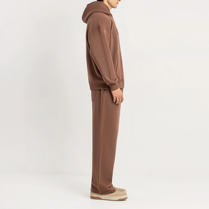 Chándal Unisex Marrón con Capucha, Color Sólido, Corte Regular, Informal para Otoño, de Algodón, con Bolsillos Laterales y Cierre con Cordón - Product Image 5