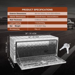 Cassetta Portaoggetti per Camion in Alluminio Resistente 91x35x40 cm con Piastra Diamantata, Chiavi e Accessori per il Controllo del Carico Resistenti all'Acqua - Product Image 6