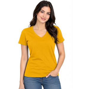 Camiseta con cuello en V para mujer, diseño personalizado, camiseta informal de algodón de manga corta, Top de moda para mujer, transpirable, suave, de primera calidad - Product Image 6