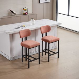 Set di 2 Sgabelli da Bar Moderni Imbottiti in Tessuto, Altezza 26 Pollici, Sedie per Isola Cucina con Gambe in Metallo Nero - Product Image 1