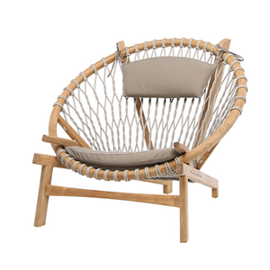 Silla Redonda de Madera de Teca de Estilo Minimalista Moderno con Cuerda Tejida y Cojín para Muebles del Hogar y Decoración de Hoteles - Product Image 1