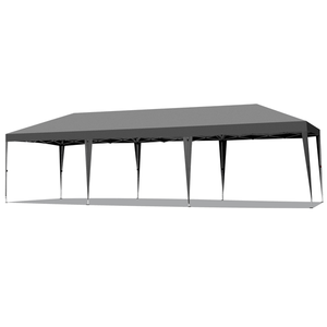 Gazebo Pergola Pieghevole a 8 Lati 3x9m in Tessuto Oxford Grigio Scuro con Telaio Verniciato Bianco e 8 Sacchi di Sabbia - Product Image 4