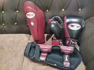 Customized Twins Boxing <b>Gloves</b> And Shin Guard Set Real Cowhide Leather Adjustable Wrist Strap Martial Arts Gear Adult Size - Product Image 2