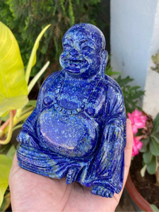 Hand Carved Lapis Lazuli Laughing Buddha <b>Statue</b> Natural Blue Gemstone Feng Shui Wealth Decor Wholesale Supplier - Product Image 3