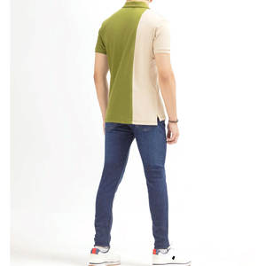 Polo de Dos Tonos para Hombre, Verde Oliva y Beige, Manga Corta, Algodón, para Uso Casual y de Verano - Product Image 2