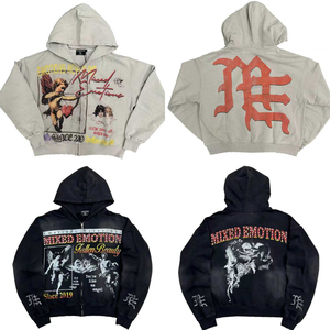 เสื้อฮู้ดซิป IBEX Mixed Emotion Streetwear สำหรับผู้ชาย ทรงโอเวอร์ไซส์ ผ้าฝ้าย พิมพ์ลายด้านหน้าและด้านหลัง พร้อมโลโก้ แฟชั่นฤดูใบไม้ร่วง - Product Image 1
