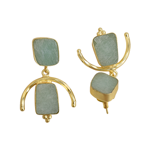 Pendientes colgantes geométricos chapados en oro con amazonita de agua dulce para mujer, estilo clásico, engaste de aleación de latón, moda, compromiso - Product Image 2