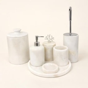Newest Design Marble Bathroom Set Six-Piece Round Minimalist Soap Dispenser Toothbrush Holder Tray Easy To Clean - Product Image 5