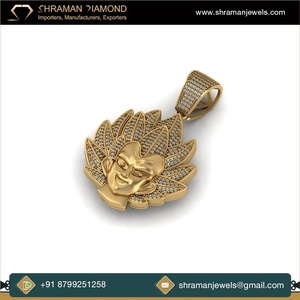 จี้เพชรโมอิสซาไนต์ดีไซน์การ์ตูนฮิปฮอปสุดเท่ห์ รูปหน้าโกคูไซย่า ชุบทองคำแท้ 10K สำหรับผู้ชาย เหมาะสำหรับงานปาร์ตี้ - Product Image 4