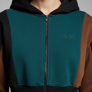 Ensemble de survêtement personnalisé en coton et polyester pour femme avec logo imprimé, pantalon large taille basse et sweat à capuche court zippé à manches longues en molleton - Product Image 5