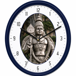 Round Plastic Glass Luxury <b>Wall</b> <b>Clock</b> 32.5cm Single Face Mechanical Needle Display Blue Frame Promotional Living Room Decor Gift - Product Image 1