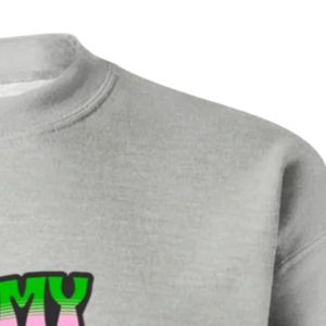 Sweat-shirt à col rond gris avec motifs roses et verts, manches longues, poignets côtelés, décontracté, en polaire pour femme, style urbain - Product Image 2