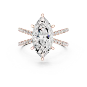 Bague de fiançailles en diamant de laboratoire taille marquise, or massif 18 carats, certifiée IGI, VVS E-F, à tige fendue, bijoux de luxe pour femme - Product Image 1