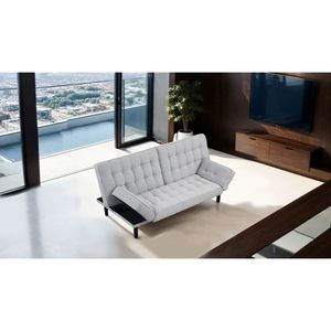 Divano Futon Grigio Chiaro con Seduta Trapuntata, Schienale Regolabile e Braccioli Convertibili in Letto, 1 Pezzo - Product Image 2