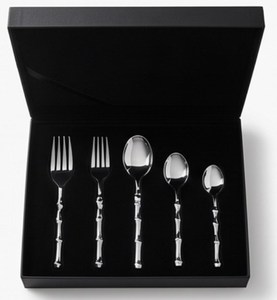 Ensemble de couverts classiques en acier inoxydable avec manche en bambou, finition miroir, passe au lave-vaisselle, idéal pour les mariages et les dîners formels - Product Image 6