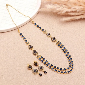 Conjunto de Collar y Pendientes de Zafiro Azul de Doble Capa de Diseño, Joyería de Moda para Mujer, para Bodas y Fiestas - Product Image 1