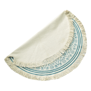 Handwoven Round Floral <b>Mandala</b> Flatweave Area <b>Rug</b> Soft Blue Cream Boho Circle Carpet with Fringe Low Pile for Living Room Decor - Product Image 2