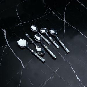 Silver Plated Metal Serving Spoon Set <b>Mirror</b> Finish Long Handle Minimalist Design Dishwasher Safe - Product Image 2