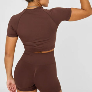 Haut de yoga d'extérieur pour femme, T-shirt de fitness coupe carrée, longueur courte, pour la gym et la course, anti-transpiration, haut à compression élevée - Product Image 4