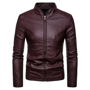 Custom Luxury Black <b>Leather</b> Varsity <b>Jacket</b> for <b>Men</b> with Stand Collar Waterproof & Breathable Front Logo - Product Image 1