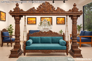 Indian Handmade Treated Wood <b>Swing</b> For Homes Double Pole Outdoor Furniture Traditional Seat 3 People Peacock <b>Swing</b> Set - Product Image 5