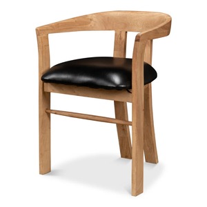 Chaise de salle à manger en teck massif naturel avec siège en cuir, mobilier moderne pour café, restaurant et décoration intérieure - Product Image 1