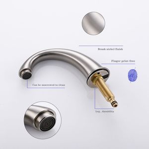 Rubinetto Moderno a 3 Fori per Lavabo, Finitura Nichel Spazzolato, Design a Cascata - Product Image 3
