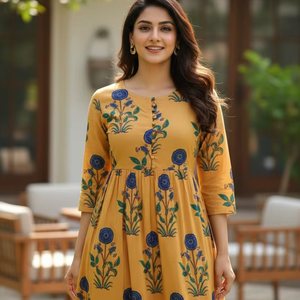 Vestido Formal de Verano con Estampado Floral, 100% Algodón, Diseño Kyra Midi, Cierre con Cordones, Transpirable y Ecológico - Product Image 1