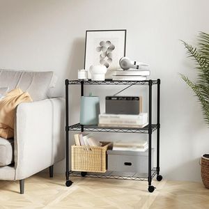 Étagère de rangement à 3 niveaux en fil métallique sur roulettes, organisateur en acier réglable pour four à micro-ondes, noir - Product Image 5