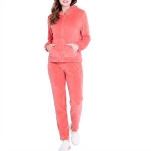 <b>Women's</b> Soft Fabric Hooded Zip <b>Jacket</b> with Comfortable Pants Two Piece Set - Product Image 1