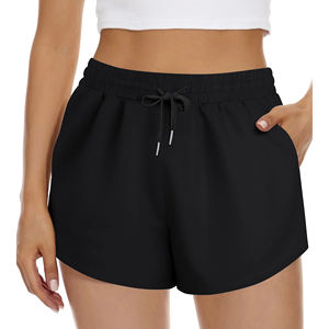 Customized Breathable Quick Dry Casual Elastic Waist <b>Booty</b> Shorts Plain Dyed Finish Polyester/Cotton Ruffles for Women's Yoga - Product Image 3