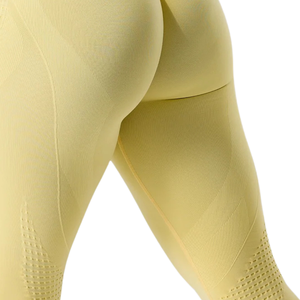 Leggings Deportivos de Cintura Media para Mujer, Sin Costuras, con Efecto Scrunch, Color Canario, Alta Elasticidad, para Yoga, Gimnasio, Fitness, Control de Abdomen - Product Image 6