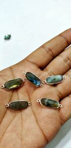 Lot de 2 connecteurs en forme de coussin en labradorite naturelle, 9x18mm, avec double boucle en laiton, pierre grise, breloques 9x18mm - Product Image 2