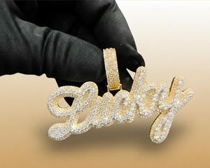 Pendentif en argent 925 avec initiales en lettres cursive, serti de diamants Moissanite VVS, bicolore, bijoux hip-hop, breloques personnalisées pour cadeaux - Product Image 1