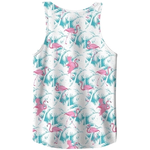 Camiseta sin mangas con estampado de flamencos para hombre, cuello redondo, tejida, transpirable, informal, deportiva, de poliéster, chaleco sin mangas - Product Image 2