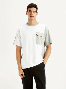 Camiseta de Manga Corta para Hombre, Cuello Redondo, Color Blanco y Gris, Corte Regular, Informal, de Algodón Tejido, Diseño Sólido, con Detalle de Bolsillo - Product Image 1