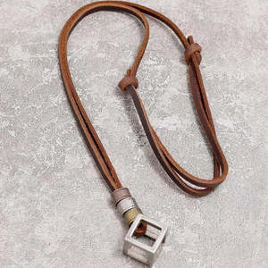 Vintage Alloy Cube Pendant Necklace for Men & Boys with Adjustable Pure Leather Cord - Product Image 5