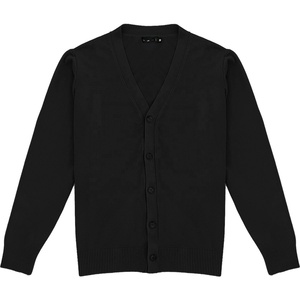 Black <b>Cardigan</b> Sweater Machine Knitted V Neck Crewneck <b>Cardigan</b> Sweater Cotton Fabric Custom Embroidery For unisex - Product Image 2