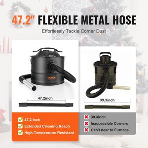 1200W potente cenere aspirapolvere 4 galloni collettore 47.2 tubo flessibile per caminetti legna bruciatori stufe stufe a legna stufe a legna - Product Image 5