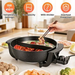 Olla Eléctrica de Gran Capacidad de 6L, 5 Niveles de Temperatura Ajustables, Antiadherente, Multifuncional, Placas Calientes para Fondue - Product Image 1