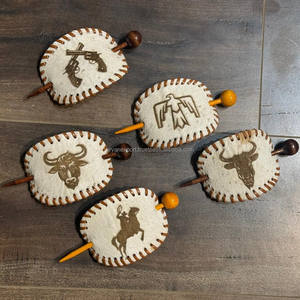 Laser Engraving Cowhide Oval Shape Hair <b>Barrettes</b> Chopstick Handmade Genuine Leather Hair Slide Hair <b>Barrettes</b> for Women's - Product Image 4