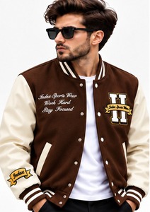 Chaqueta Varsity para Hombre Indao, Estilo Preppy, Logotipo Bordado, Cuello Camisero, Corte Regular, para Otoño - Product Image 2