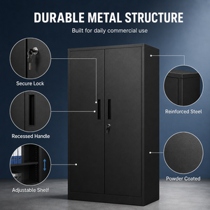 Armoire de rangement en métal noir, armoire de rangement avec barre de suspension et étagères pour chambre à coucher, hôtel, salle de sport, bureau - Product Image 3