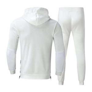 Survêtement à capuche pour homme, couleur blanche, blocs de couleurs, manches longues, coupe décontractée, polyester, vêtements d'automne avec poches latérales - Product Image 2
