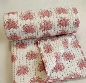 Indian Hand Block Print Pink Cotton Luxury Modern Winter Hotel Comforter Soft <b>Quilted</b> Blanket Eco-Friendly Hospital & Home Use - Product Image 1