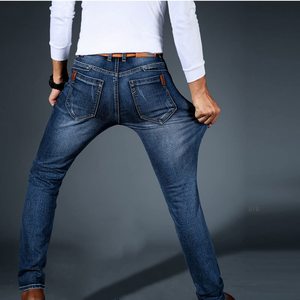 Jeans de Mezclilla para Hombre, Corte Recto, Lavado a la Piedra, Cintura Media, Corte Regular, Estilo Casual de Algodón, para Otoño - Product Image 3