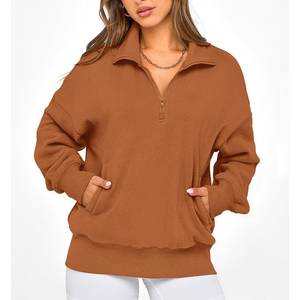 Sweat-shirt à quart de zip pour femme, en polaire légère, style streetwear décontracté, à épaules tombantes, respirant et écologique - Product Image 3