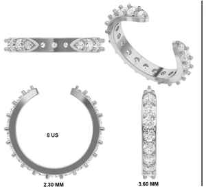 Bague de mariage en or 14 carats avec diamants de laboratoire, largeur 3,6 mm, sertie de griffes courbées, bague éternité complète - Product Image 1